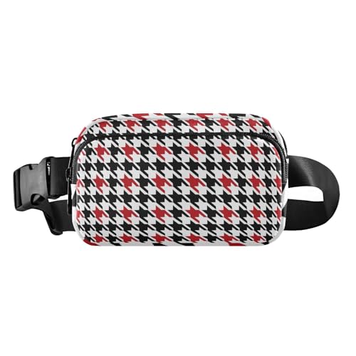 Umhängetasche für Herren und Damen, Reisezubehör, niedlich, wasserabweisend, Bauchtasche mit verstellbarem Riemen für Reisen, Einkaufen, Laufen, Schwarz und Rot, Hahnentrittmuster, Schwarz und Rot Umhängetasche für Herren und Damen, Reisezubehör, niedlich, wasserabweisend, Bauchtasche mit verstellbarem Riemen für Reisen, Einkaufen, Laufen, Schwarz und Rot, Hahnentrittmuster, Schwarz und Rot von FRODOTGV