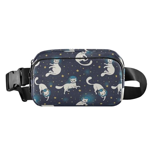 Umhängetasche für Herren und Damen, niedlich, große Kapazität, Bauchtasche mit verstellbarem Gurt für Workout, Laufen, Wandern, niedliche weiße Katze, Astronaut, die im Weltraum schwebt, Niedliche von FRODOTGV