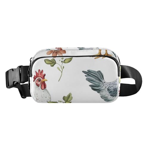 Umhängetasche mit Cartoon-Motiv, Motiv: Huhn und Blumen, trendige Hüfttasche für Damen, Herren, Teenager, große Kapazität, Gürteltasche, Reisebrieftasche mit verstellbarem Riemen für Reisen, Umhängetasche mit Cartoon-Motiv, Motiv: Huhn und Blumen, trendige Hüfttasche für Damen, Herren, Teenager, große Kapazität, Gürteltasche, Reisebrieftasche mit verstellbarem Riemen für Reisen, von FRODOTGV