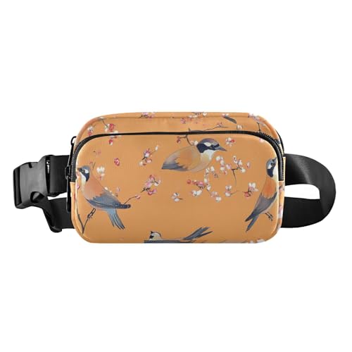 Umhängetasche mit Cartoon-Zedernholz-Motiv, Motiv: Waxwing Birds, Orange, stilvolle Umhängetasche, Hüfttasche für Damen und Herren, wasserdicht, mit verstellbarem Gurt, für Reisen, Urlaub, Laufen, 20 von FRODOTGV