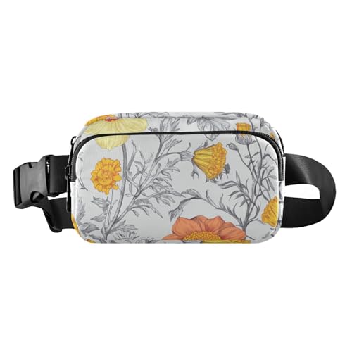 Umhängetasche mit Frühlingsblumen, Pfingstrosen, Sonnenblume, Iris, Marineblau, stilvolle Umhängetasche, Hüfttasche für Damen und Herren, wasserdicht, mit verstellbarem Gurt, für Reisen, Urlaub von FRODOTGV