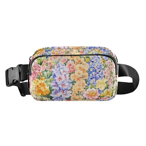 Umhängetasche mit Frühlingsblumen, Pfingstrosen, Sonnenblume, Iris, Marineblau, stilvolle Umhängetasche, Hüfttasche für Damen und Herren, wasserdicht, mit verstellbarem Gurt, für Reisen, Urlaub von FRODOTGV