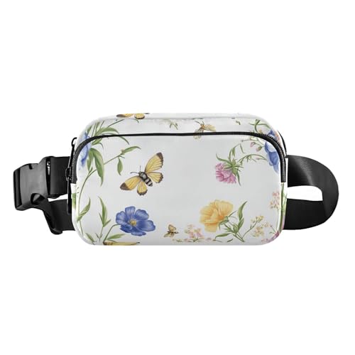 Umhängetasche mit Frühlingsblumen, Pfingstrosen, Sonnenblume, Iris, Marineblau, stilvolle Umhängetasche, Hüfttasche für Damen und Herren, wasserdicht, mit verstellbarem Gurt, für Reisen, Urlaub von FRODOTGV