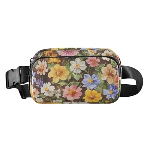 Umhängetasche mit Frühlingsblumen, Pfingstrosen, Sonnenblume, Iris, Marineblau, stilvolle Umhängetasche, Hüfttasche für Damen und Herren, wasserdicht, mit verstellbarem Gurt, für Reisen, Urlaub von FRODOTGV