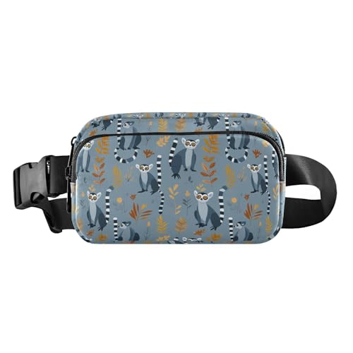 Umhängetasche mit abstraktem Leopardenmuster, für Damen und Herren, niedlich, für Einkaufen, Sport, Arbeit, Lemurs Madagaskar auf blauem Muster, 1 Size von FRODOTGV
