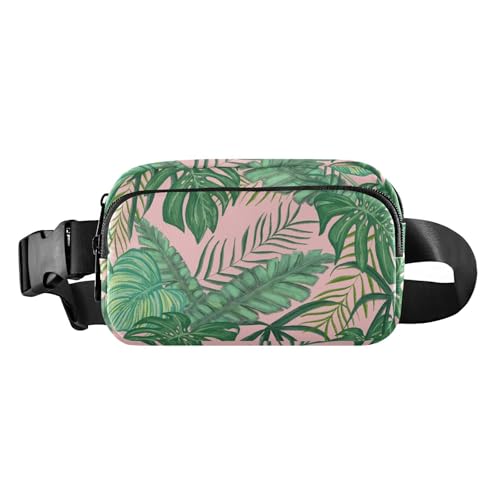 Umhängetasche mit großem Fassungsvermögen, mit verstellbarem Riemen, modische Umhängetasche, tropische grüne Blätter, für Damen, Herren, Teenager, für Workout, Laufen, Wandern, Tropische grüne von FRODOTGV