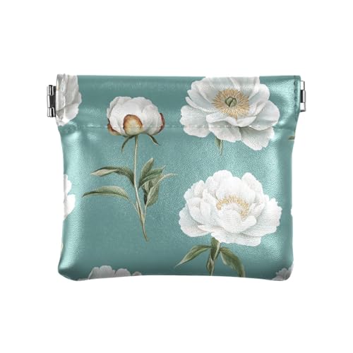 Vintage Pfingstrosen Blaugrün Frauen Leder Bargeld Geldbörse Niedlicher Verschluss Geldbörse Kartenhalter für Mädchen Frauen Damen, Vintage Pfingstrosen, Blaugrün, 4.33"(L) x 3.74"(W) x 0.39"(H), von FRODOTGV