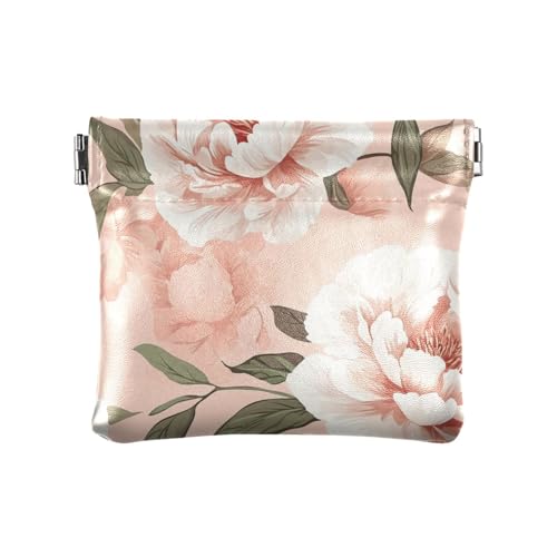 Vintage Pfingstrosen Blush Damen PU Leder Münzbörse Tragbare Karte Schlüssel Organizer für Frauen Mädchen, Vintage Peonies Blush, 4.33"(L) x 3.74"(W) x 0.39"(H), Classic von FRODOTGV
