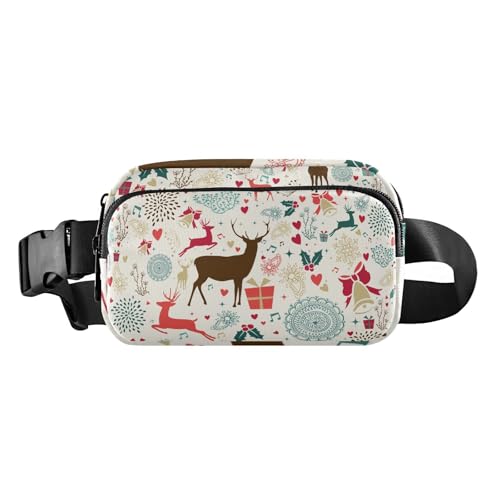 Vintage Weihnachten Hirsch Elemente Hintergrund Stilvolle Bauchtasche für Damen Herren Teenager Mini Laufen Gürteltasche Hüfttasche mit verstellbarem Gurt für Reisen Fitnessstudio Arbeit, Vintage von FRODOTGV