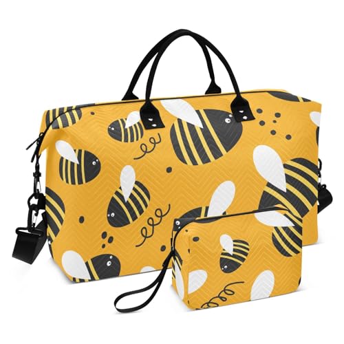 Yellow Bees Reisetasche, Handgezeichnet, nahtloses Muster, Reisetasche, Tragetasche, wasserdicht, Sporttasche, Turnbeutel mit verstellbarem Riemen für Geschäftsreisen, Gelbe Bienen, handgezeichnetes, von FRODOTGV