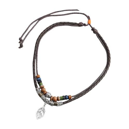 FROMCEO Lange Holzperlen-Halskette, mehrschichtiger Schmuck, verstellbare Länge, bequemes Accessoire, nachhaltige Holzperlen, modische Halskette von FROMCEO