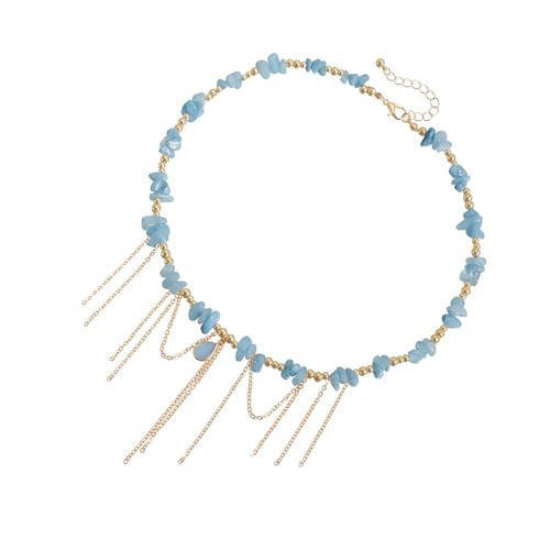 FROMCEO Layering Chain Necklace Natural Crushed Stones Combination Heart Charm Tassels Extender For Parties Gatherings Trendy Beaded Necklace For Layering von FROMCEO