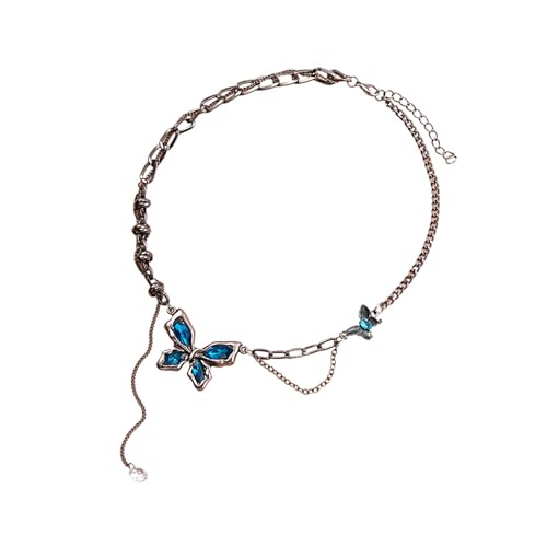 Halskette mit antikem Charm-Anhänger aus Legierung, Schlüsselbeinkette mit zartem Glas-Schmetterling-Charm für lässige Party, Abendkleidung, Statement-Party-Halskette für Damen von FROMCEO
