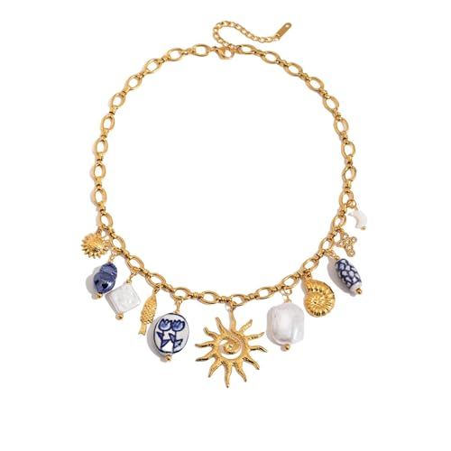 Leichte Keramik-Akzent-Ohrringe/Halskette mit stilvoller Edelstahlkette, verstellbare Länge, für Damen, Keramik-Anhänger, Halskette aus Edelstahl, Einheitsgröße, Wie beschrieben, Wie beschrieben von FROMCEO