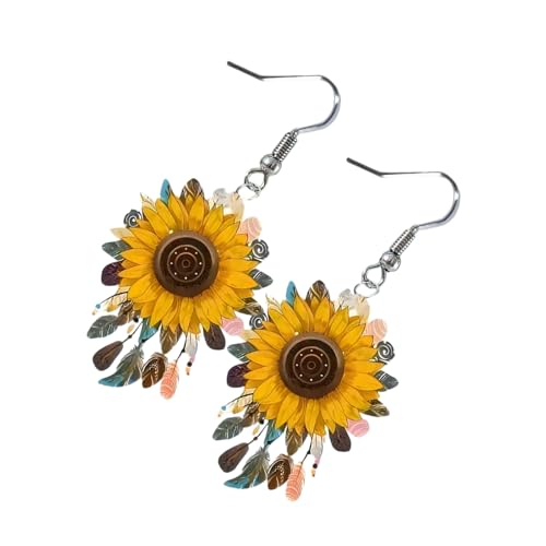 Moderne Sonnenblumen-Ohrringe, künstlerisches Blumenohr-Accessoire, vielseitiger Schmuck für Tag zu Nacht, Schmuck für den täglichen Gebrauch von FROMCEO
