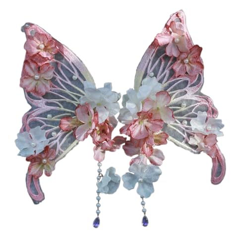 Modische große Schmetterlings-Haarspange mit sicherem Griff, Seidenblumen, Fransen an der Seite, Haarspangen für Damen, Han-Kostüm von FROMCEO