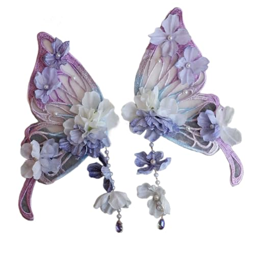 Modische große Schmetterlings-Haarspange mit sicherem Griff, Seidenblumen, Fransen an der Seite, Haarspangen für Damen, Han-Kostüm Modische große Schmetterlings-Haarspange mit sicherem Griff, Seidenblumen, Fransen an der Seite, Haarspangen für Damen, Han-Kostüm von FROMCEO