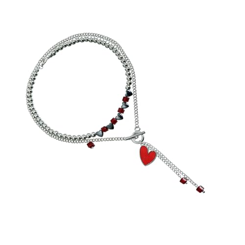 Praktische Perlen-Halskette, handgefertigt, Schmuck, Halsschmuck, Herz-Halskette, Legierung, Textur, für Damen und Mädchen, stilvolle Kristallkette von FROMCEO