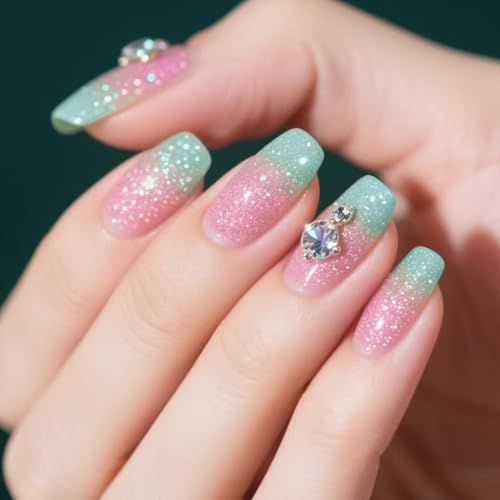 Press On Nails French Tip Nägel, quadratische Spitzen, künstliche volle Abdeckungen, künstliche Acryl-Klebstoffe, für Damen, transparent von FROMCEO