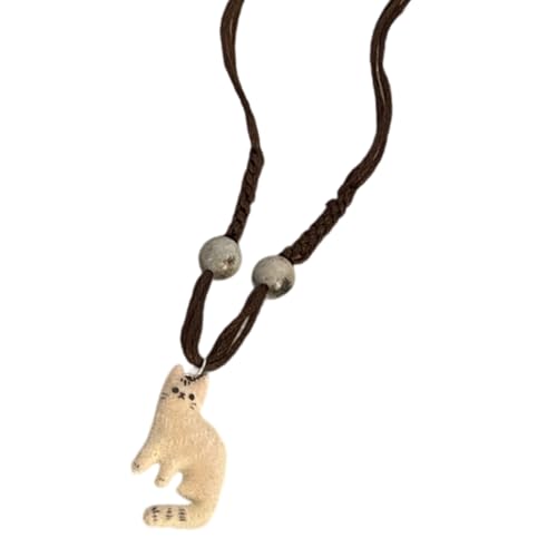 Stilvolle Halskette mit Katzen-Anhänger für Damen, Retro-Stil, ethnischer Stil, Sternperle, Seilkette, Schmuck für lässige oder formelle Outfits, Katzen-Halskette für Damen, Einheitsgröße, Wie von FROMCEO