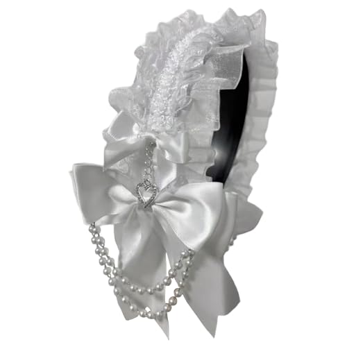 Stylischer Haarreif mit Perlen und Schleife, auffälliger Kopfschmuck aus Spitze für Make-up, lässiger Kopfschmuck von FROMCEO