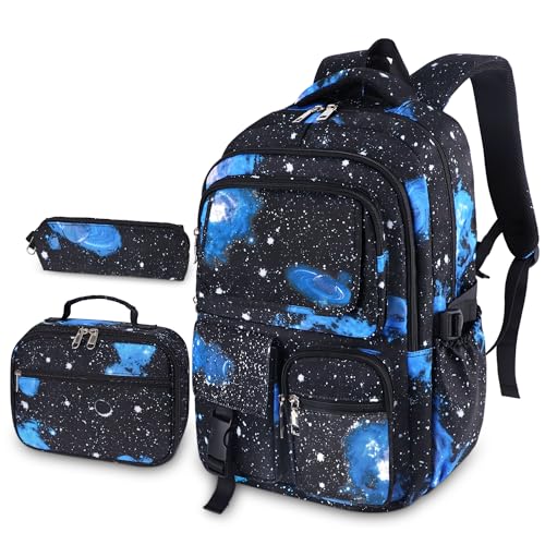 Schulrucksack Jungen Teenager Mädchen Kinderrucksack Daypacks Groß Schultaschen Set Laptop Rucksäcke für Schule Kinder Schulranzen 3 5-10 Klasse 7-16 Jahre Jungs Ranzen Mit Lunchpaket Federmäppchen von FRONET