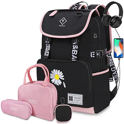 Schulrucksack Mädchen Teenager Schulranzen Laptop Rucksäcke Damen Daypack Kinderrucksack für Schule Kinder Jungen Groß Schultaschen-Set Federmäppchen 3 5-8 Klasse 9-17 Jahre Tasche Wasserdicht Rosa von FRONET