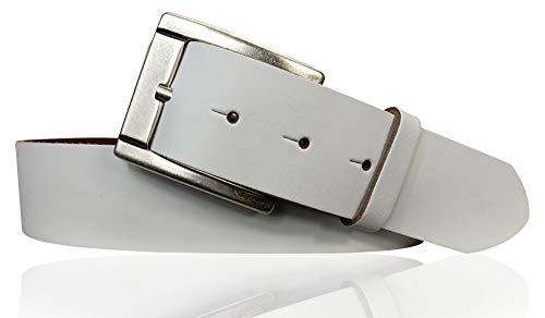 FRONHOFER Basic Gürtel 4 cm aus echtem Leder mit schöner altsilbernen Schnalle, Jeansgürtel, Anzuggürtel 18616, Größe:Körperumfang 100 cm/Gesamtlänge 115 cm, Farbe:Weiß von FRONHOFER