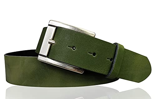 FRONHOFER Basic Gürtel 4 cm aus echtem Leder mit schöner altsilbernen Schnalle, Jeansgürtel, Anzuggürtel 18616, Größe:Körperumfang 105 cm/Gesamtlänge 120 cm, Farbe:Khaki von FRONHOFER