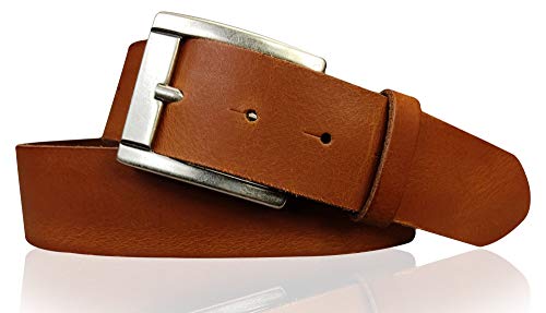 FRONHOFER Basic Gürtel 4 cm aus echtem Leder mit schöner altsilbernen Schnalle, Jeansgürtel, Anzuggürtel 18616, Größe:Körperumfang 110 cm/Gesamtlänge 125 cm, Farbe:Cognac von FRONHOFER