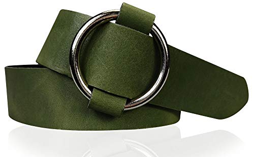 FRONHOFER Damengürtel, große Ring-Schnalle stufenlos einstellbar, echtes weiches Leder 18615, Größe:Körperumfang 85 cm/Gesamtlänge 100 cm, Farbe:Khaki von FRONHOFER