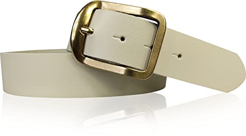 FRONHOFER Gürtel 4 cm, messing Gürtelschnalle rechteckig, Rindsleder, echter Ledergürtel, 17625, Größe:Körperumfang 125 cm/Gesamtlänge 140 cm, Farbe:Creme von FRONHOFER