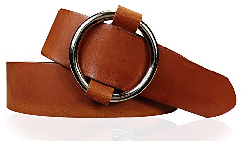 FRONHOFER Gürtel Damen, große Ring-Schnalle stufenlos einstellbar, echtes weiches Leder 18615, Größe:Körperumfang 100 cm/Gesamtlänge 115 cm, Farbe:Cognac von FRONHOFER