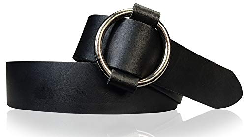FRONHOFER Gürtel Damen, große Ring-Schnalle stufenlos einstellbar, echtes weiches Leder 18615, Größe:Körperumfang 105 cm/Gesamtlänge 120 cm, Farbe:Schwarz von FRONHOFER