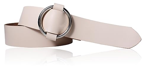 FRONHOFER Gürtel Damen, große Ring-Schnalle stufenlos einstellbar, echtes weiches Leder 18615, Größe:Körperumfang 85 cm/Gesamtlänge 100 cm, Farbe:Creme von FRONHOFER