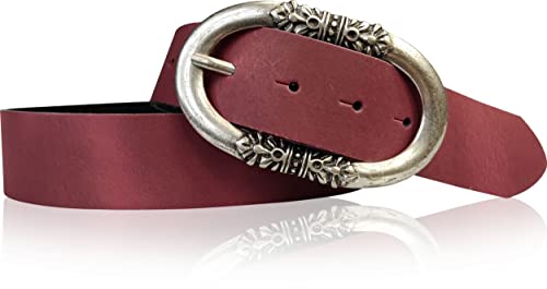 FRONHOFER Gürtel Damen 3,6 cm mit ovaler Gürtelschnalle und Arabesken, echt Leder, 18677, Größe:Körperumfang 85 cm/Gesamtlänge 100 cm, Farbe:Bordeaux von FRONHOFER
