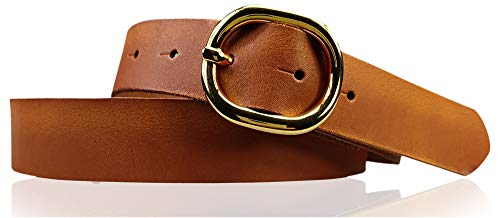 FRONHOFER Gürtel Damen 3 cm mit goldener ovaler Schnalle, echt Ledergürtel, 18621, Größe:Körperumfang 85 cm/Gesamtlänge 100 cm, Farbe:Cognac von FRONHOFER