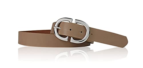 FRONHOFER Gürtel Damen 3 cm mit trendiger, ovaler Schnalle in glänzend silbern, echt Leder, 18749, Größe:Körperumfang 105 cm/Gesamtlänge 120 cm, Farbe:Taupe von FRONHOFER