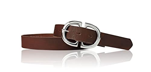 FRONHOFER Gürtel Damen 3 cm mit trendiger, ovaler Schnalle in glänzend silbern, echt Leder, 18749, Größe:Körperumfang 85 cm/Gesamtlänge 100 cm, Farbe:Dunkelbraun von FRONHOFER