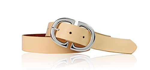 FRONHOFER Gürtel Damen 3 cm mit trendiger, ovaler Schnalle in glänzend silbern, echt Leder, 18749, Größe:Körperumfang 90 cm/Gesamtlänge 105 cm, Farbe:Peach von FRONHOFER