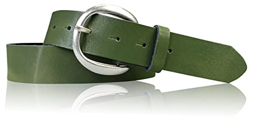 FRONHOFER Gürtel Damen 4 cm Ledergürtel, Damengürtel, runde Gürtelschnalle silber, 18004, Größe:Körperumfang 125 cm/Gesamtlänge 140 cm, Farbe:Khaki von FRONHOFER