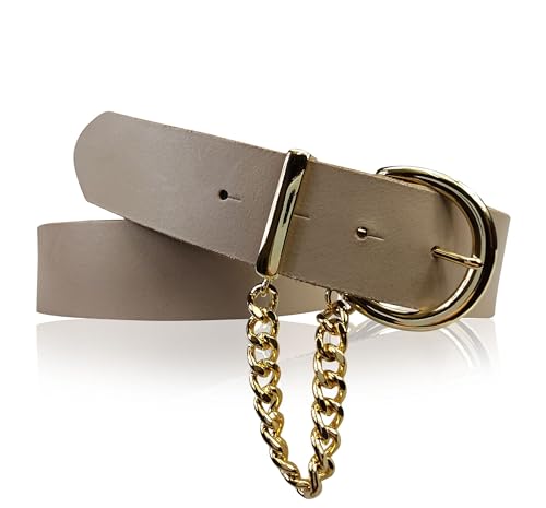 FRONHOFER Gürtel Damen 4 cm mit goldener Kette und Schnalle echt Leder plastikfrei, 18692, Größe:Körperumfang 95 cm/Gesamtlänge 110 cm, Farbe:Taupe von FRONHOFER