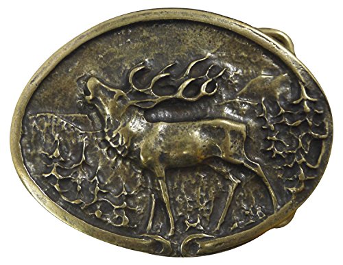 FRONHOFER Hirsch Gürtelschnalle Buckle 40 mm, 4 cm Trachten Hirsch Jäger Gürtelschnalle, Messing Schnalle, oval, 18038, Größe:One Size, Farbe:Messing von FRONHOFER