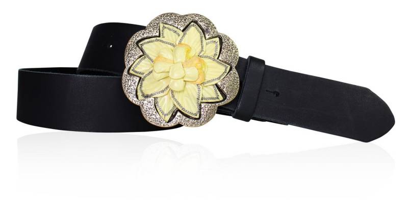 FRONHOFER Hüftgürtel 19170 (1-St) Damengürtel 4 cm, echt Leder, große Schnalle, Leder Blume gelb von FRONHOFER