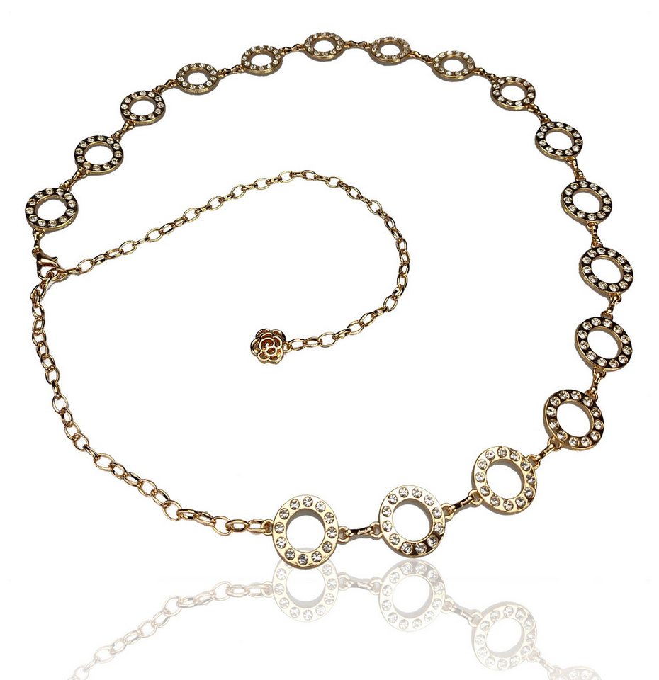 FRONHOFER Kettengürtel 18708 (1-St) Goldener Gürtel, 2,5 cm breit, Strass Kettenringe, verstellbar von FRONHOFER