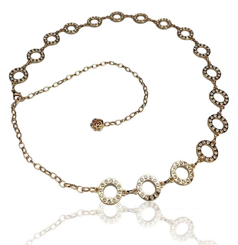 FRONHOFER Kettengürtel 18708 (1-St) Goldener Gürtel, 2,5 cm breit, Strass Kettenringe, verstellbar von FRONHOFER