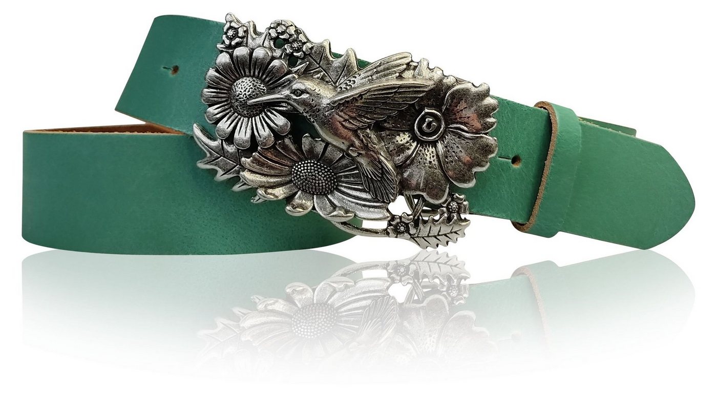 FRONHOFER Koppelgürtel 18171 Damengürtel, Kolibri Vogel Schnalle, Buckle silber, Ledergürtel von FRONHOFER