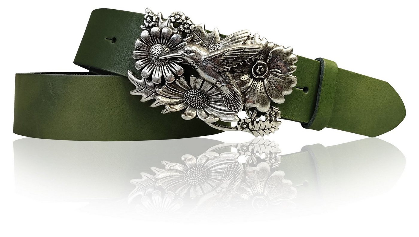 FRONHOFER Koppelgürtel 18171 Damengürtel, Kolibri Vogel Schnalle, Buckle silber, Ledergürtel von FRONHOFER