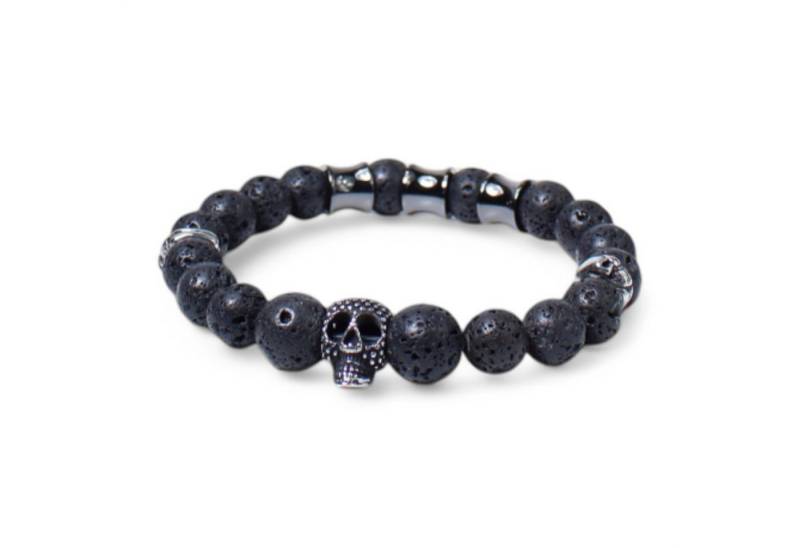 FRONHOFER Perlenarmband 19359, elastisches Herren Armband, Lavasteinperlen, Metallteile, Totenköpfe von FRONHOFER