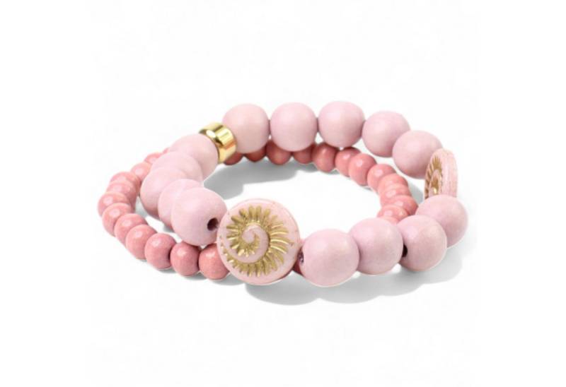 FRONHOFER Perlenarmband 19467, Holzperlen, goldene Metallperlen, Muschel, elastisch, Damen von FRONHOFER